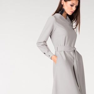 Closet London Grey Shawl Collar Long Sleeve Dress